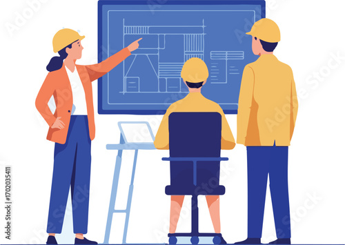 Architectural Blueprint Discussion Teamwork and Planning in Construction