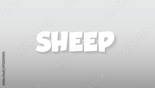 This graphic piece perfectly captures the gentle and peaceful nature of the word "SHEEP" through its soft and friendly typographic style. The letters are rendered in a clean, pure white, crafted from 