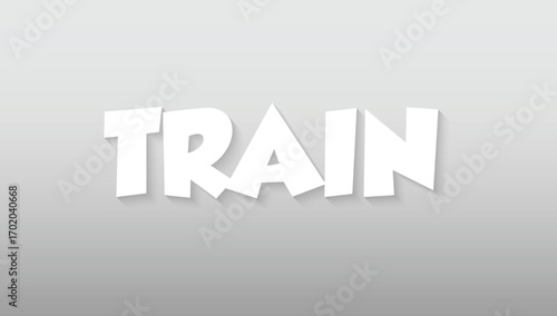This graphic piece captures the rhythmic energy of a journey, presenting the word "TRAIN" with a dynamic and adventurous typographic style. The letters, rendered in a clean, bold white, are crafted fr