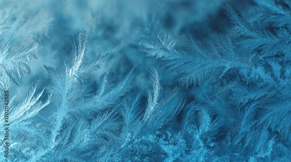 Obraz premium an image featuring a close up of ice crystals in deep blue, resembling a snowflake pattern with a contrasting lighter area, suggesting a frosty surface in the background