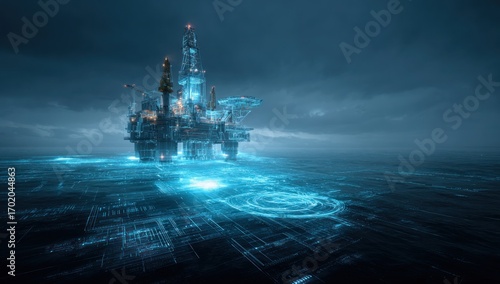 Futuristic Offshore Oil Rig: Digital Ocean Platform