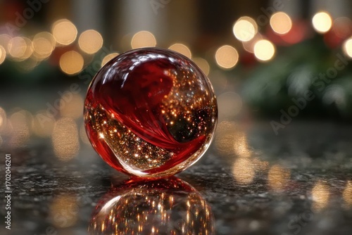 Wallpaper Mural Beautiful glass marble with vibrant red swirl and sparkling effect Torontodigital.ca