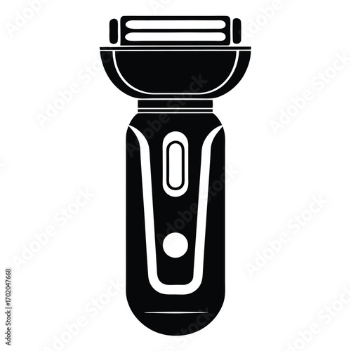 Black electric shaver with trimmer and circular power button graphic illustration
