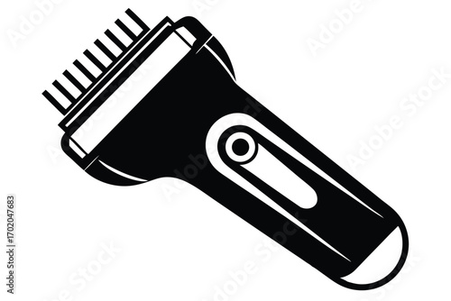 Black And White Icon of a Handheld Grill Brush With Handle Detail