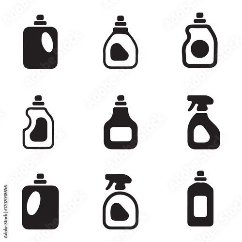Black and white cleaning product symbols