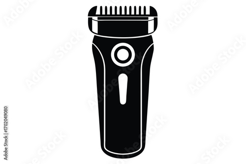 Simple Graphic Black Hair Trimmer with Button and Power Indicator Icon Illustration