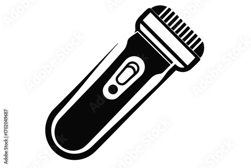 Black and White Graphic of a Cordless Hair Trimmer with Power Button Detail