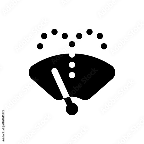 Illustration of a windshield wiper cleaning a windshield with raindrops falling from the top in black and white