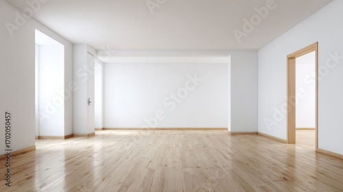 Wallpaper Mural Bright Empty Room with Hardwood Flooring, Freshly Painted Walls, Large Window, Ready for Interior Design Torontodigital.ca