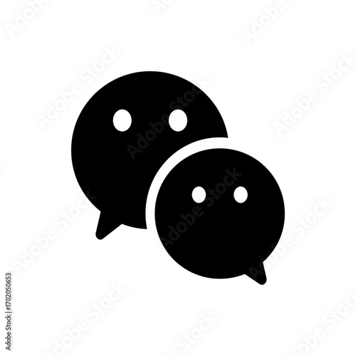 Two overlapping black speech bubbles with two white circles inside each bubble in a simple vector graphic
