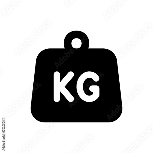Illustration of a black weight with a handle and the letters kg in white indicating kilograms measurement