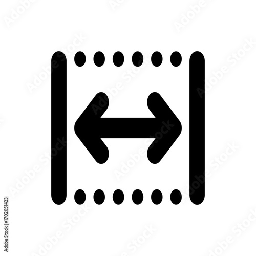 Horizontal dimension icon showing two vertical bars with a double headed arrow and dotted lines between