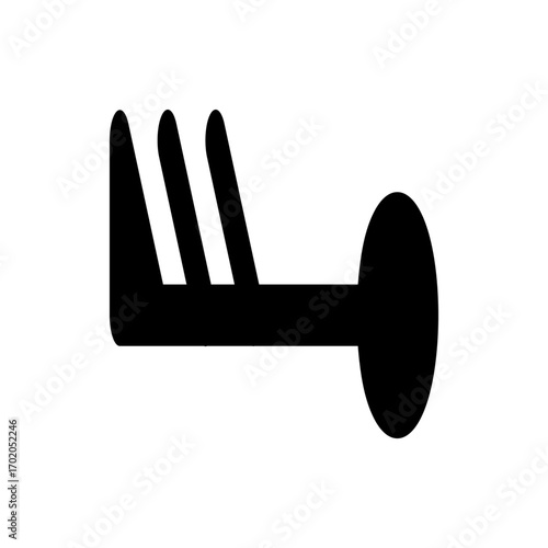 Black wind barb symbol with three flags indicating wind speed and direction on a white background view