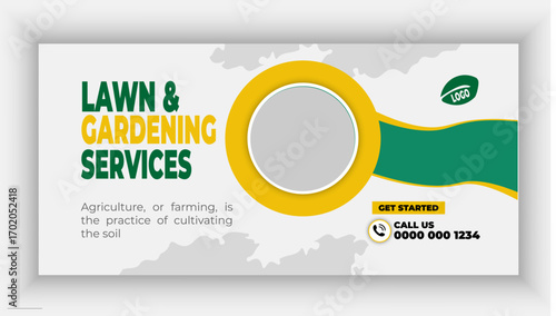 Lawn or gardening service facebook cover or web banner template