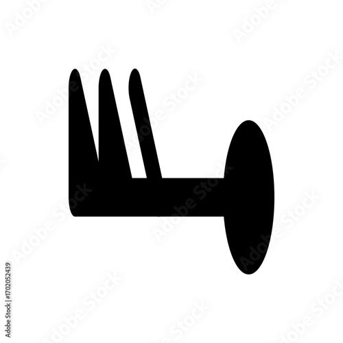 Black wind barb symbol depicting a wind speed of thirty knots on a white isolated background view