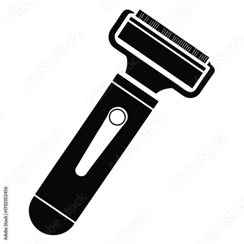 Simple Black and White Illustration of Electric Shaver with Distinct Razor Head Design