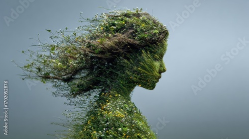 Wallpaper Mural Female silhouette made of grass, flowers and green plants Torontodigital.ca