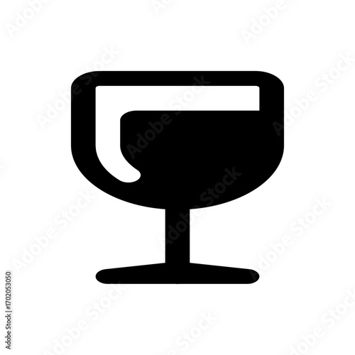 Illustration of a black bottle with a narrow neck and rounded body containing a dark liquid inside it