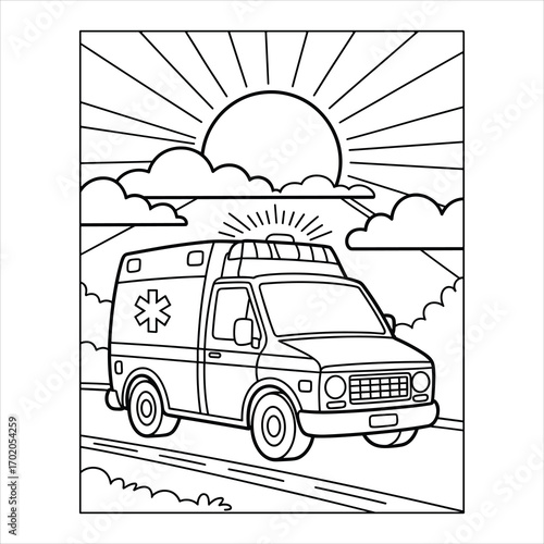 Ambulance Emergency Vehicle Coloring Page for Kids