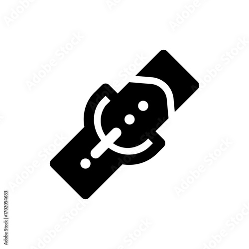 Black watch with white details including the buckle and two dots on the watch face and one on the band