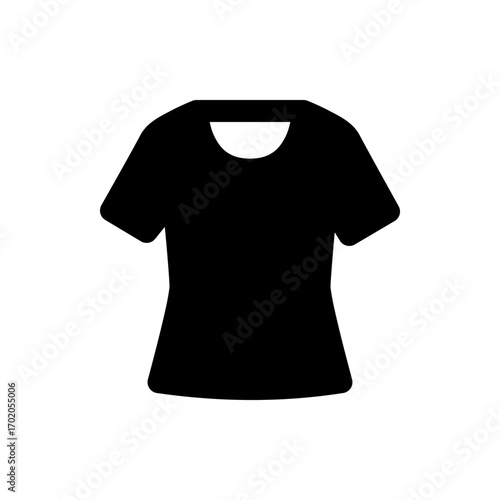 Illustration of a long sleeved black blouse with a white collar and five white buttons down the center front