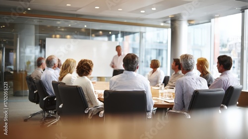 Corporate Professionals Engaged in Strategic Planning Session within Modern Conference Room Setting, Discussing Business Growth