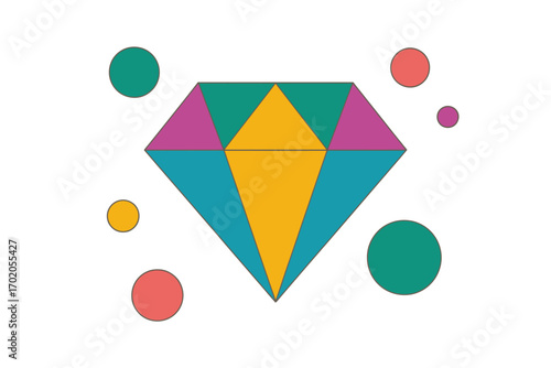 Diamond geometric abstract illustration, colorful polygon vector design, modern gem inspired background art, creative decorative shape composition template