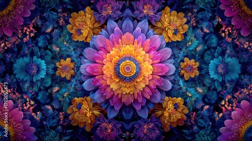 Wallpaper Mural Bright floral pattern with colorful blooming flowers gradually opening in decorative style Torontodigital.ca