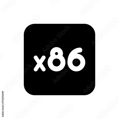 Illustration of a black rounded square containing the white text x eighty six centered in the square design
