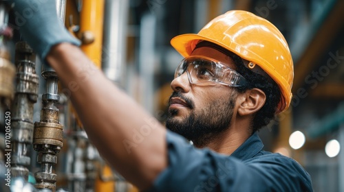 Industrial Worker Inspecting Machinery
