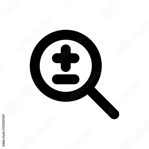 A black magnifying glass icon with a plus sign inside the circle representing zoom in functionality tool