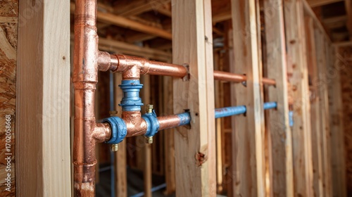 Stud frame wall with plumbing in view, renovation setting