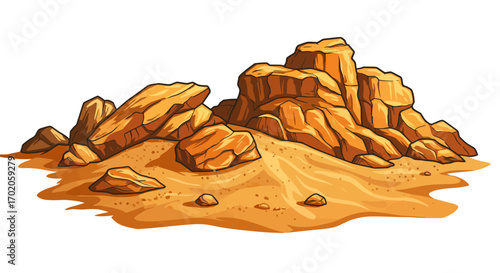 Cartoon Desert Landscape with Rock Formations and Sandy Ground.