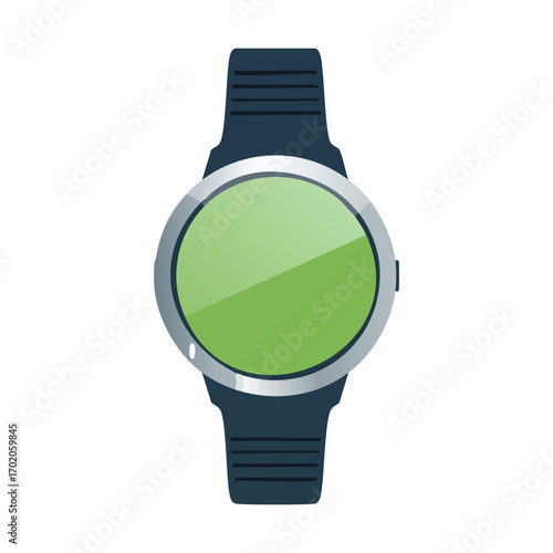 A sleek and modern illustration of a smartwatch with a round, circular face and a gray, metallic bezel. Perfect for tech blogs, product catalogs, or e-commerce sites featuring wearable technology. 