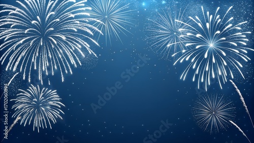 White Fireworks Frame on Blue Background