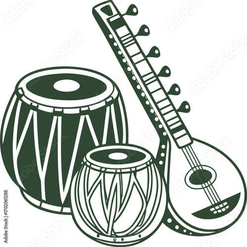 Indian Sitar and Tabla Drums Musical Instruments Graphic indian music