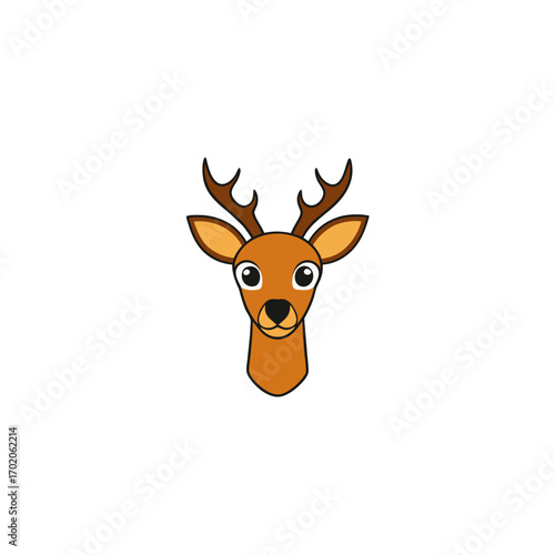 Cartoon deer head with brown antlers art on transparent background