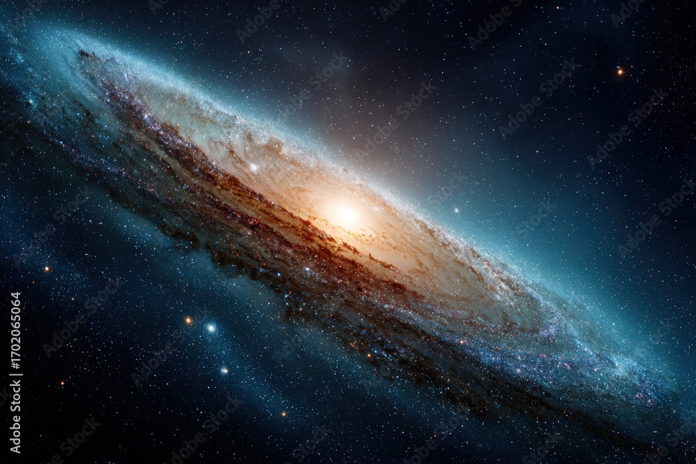 Fototapeta premium Majestic spiral galaxy with a bright core and swirling arms against a dark, starry background