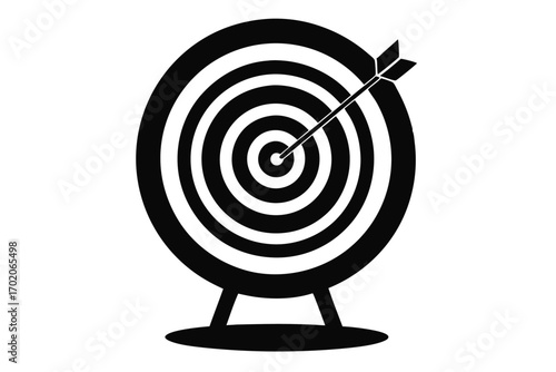 Black and White Target with Arrow Hitting the Bullseye Center Conceptually