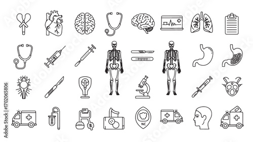 Medical Icons Healthcare, Anatomy, and Medicine Line Art