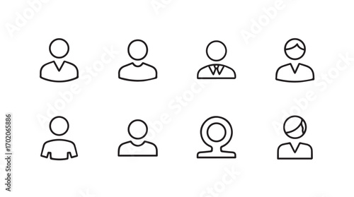 Collection of diverse human profile icons in a simple line art silhouette style