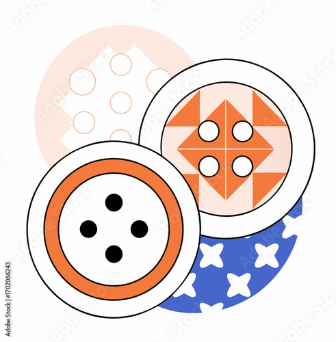 Colorful sewing buttons with decorative patterns on abstract background  