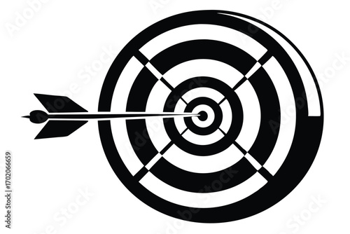 Black and White Target Graphic with Arrow Hitting the Bullseye Achievement Icon