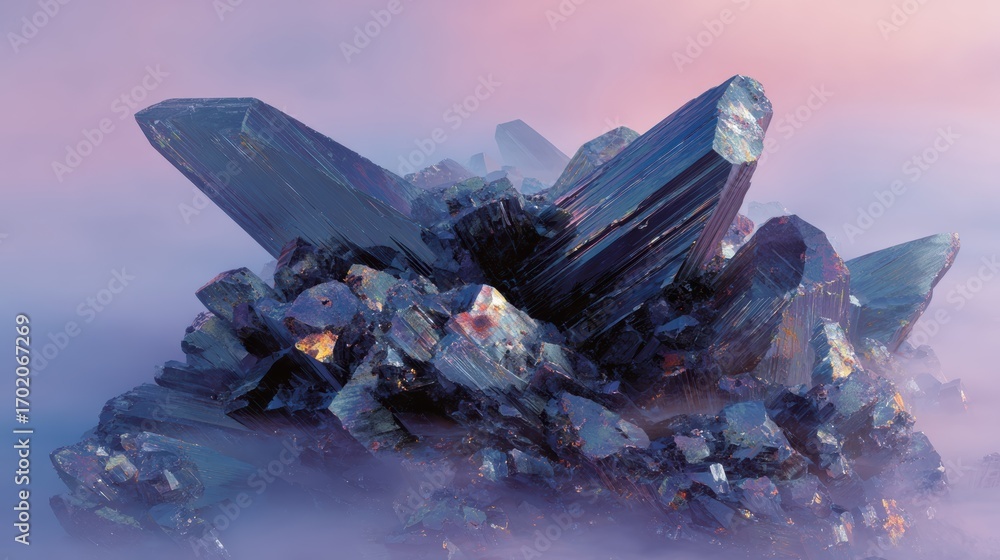 custom made wallpaper toronto digitalCrystal cluster with sharp facets in purple and blue tones with mist