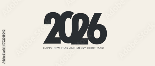 Happy New Year and Merry Christmas 2026! Elegant Layout with Inscription