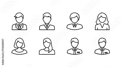 Collection of diverse male and female professional user profile icons silhouette