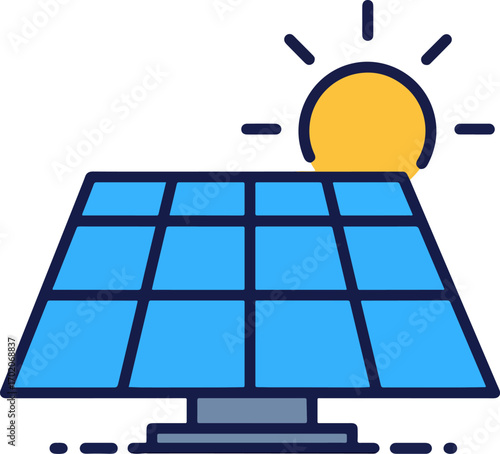 Flat Design Solar Panel with Sun Energy Sustainable System Icon