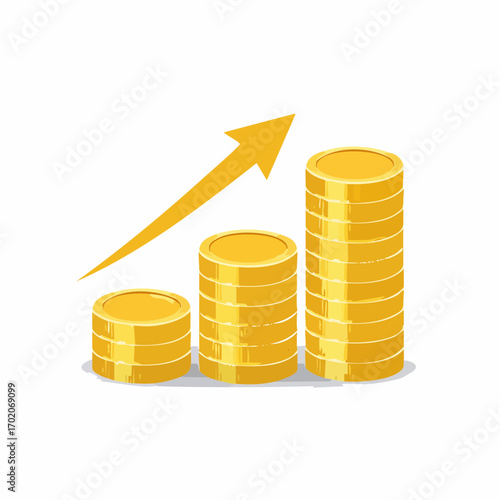 Financial growth concept with stacks of coins and a rising arrow