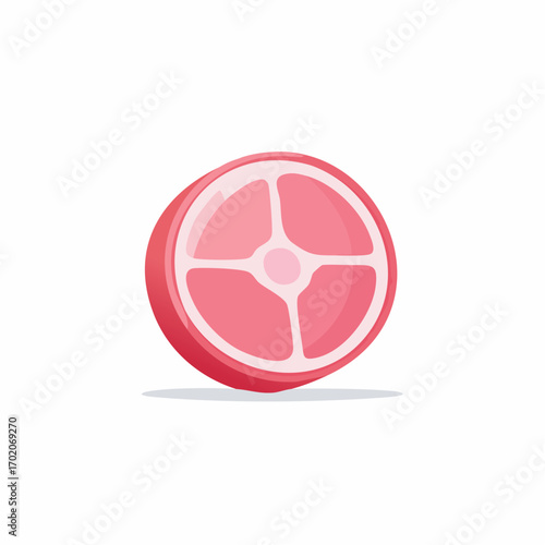Stylized illustration of a vibrant pink raw meat slice, depicting a fresh cut of beef, pork, or ham in flat design