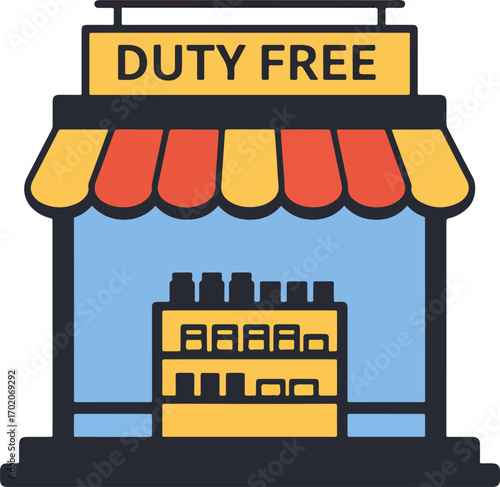 Flat Design Colorful Duty Free Store Illustration with Shelves of Merchandise